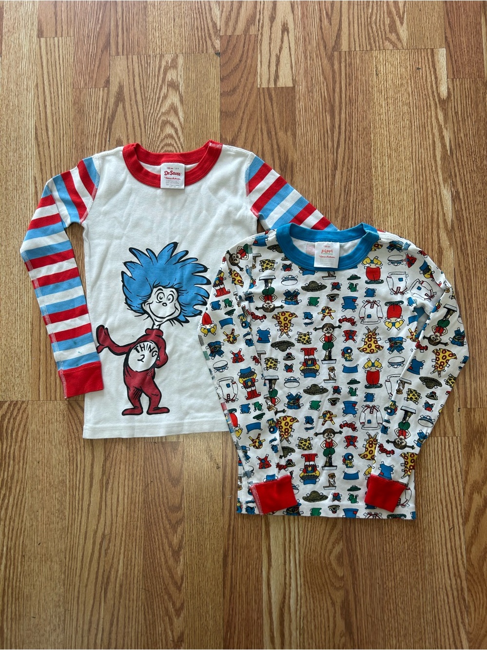 Lot of 2 Hanna Andersson Kids Pajama Tops Thing 2 & Pippi Size 130/US8
